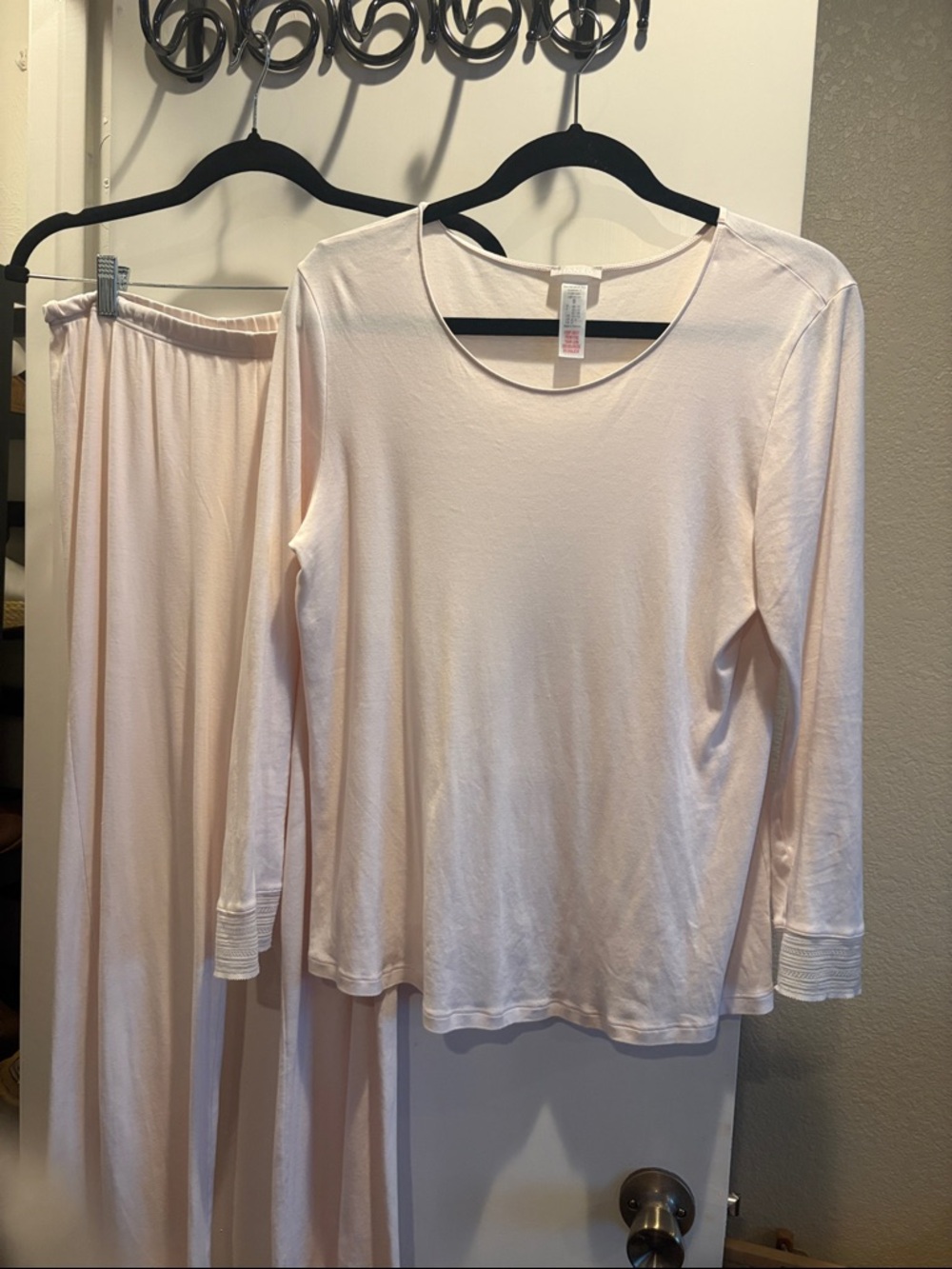 Hanro Pale Pink Long Sleeve Pajama Set